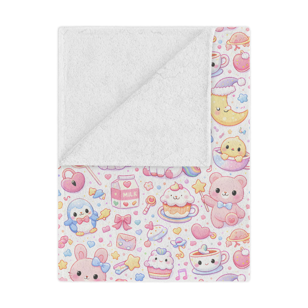 Cute Kawaii Pastel Minky Blanket | Cute Animal Pattern, Rainbows