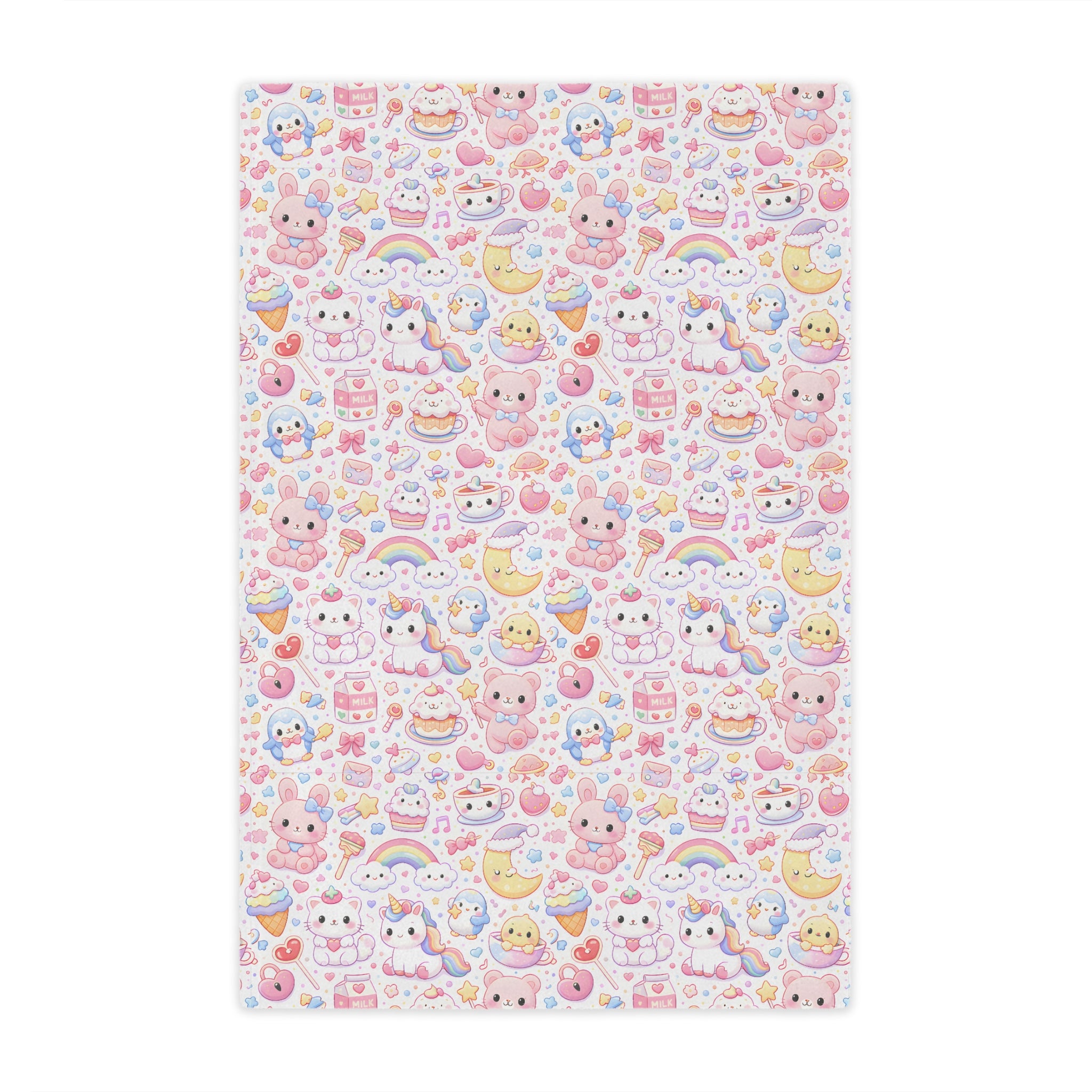 Cute Kawaii Pastel Minky Blanket | Cute Animal Pattern, Rainbows