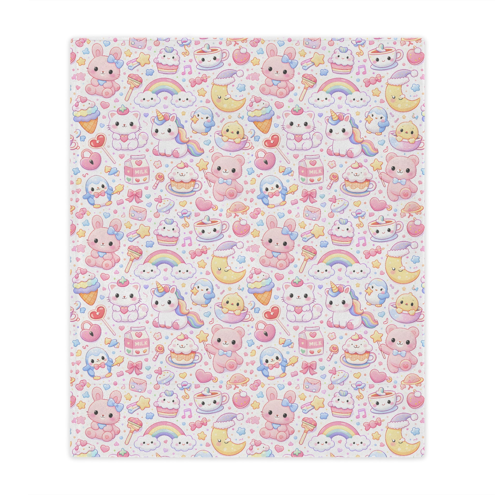 Cute Kawaii Pastel Minky Blanket | Cute Animal Pattern, Rainbows