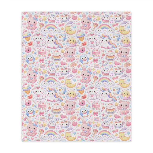 Cute Kawaii Pastel Minky Blanket | Cute Animal Pattern, Rainbows