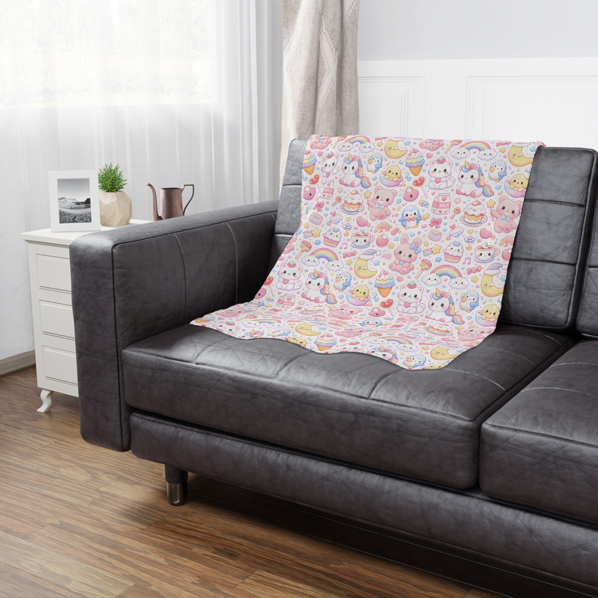 Cute Kawaii Pastel Minky Blanket | Cute Animal Pattern, Rainbows