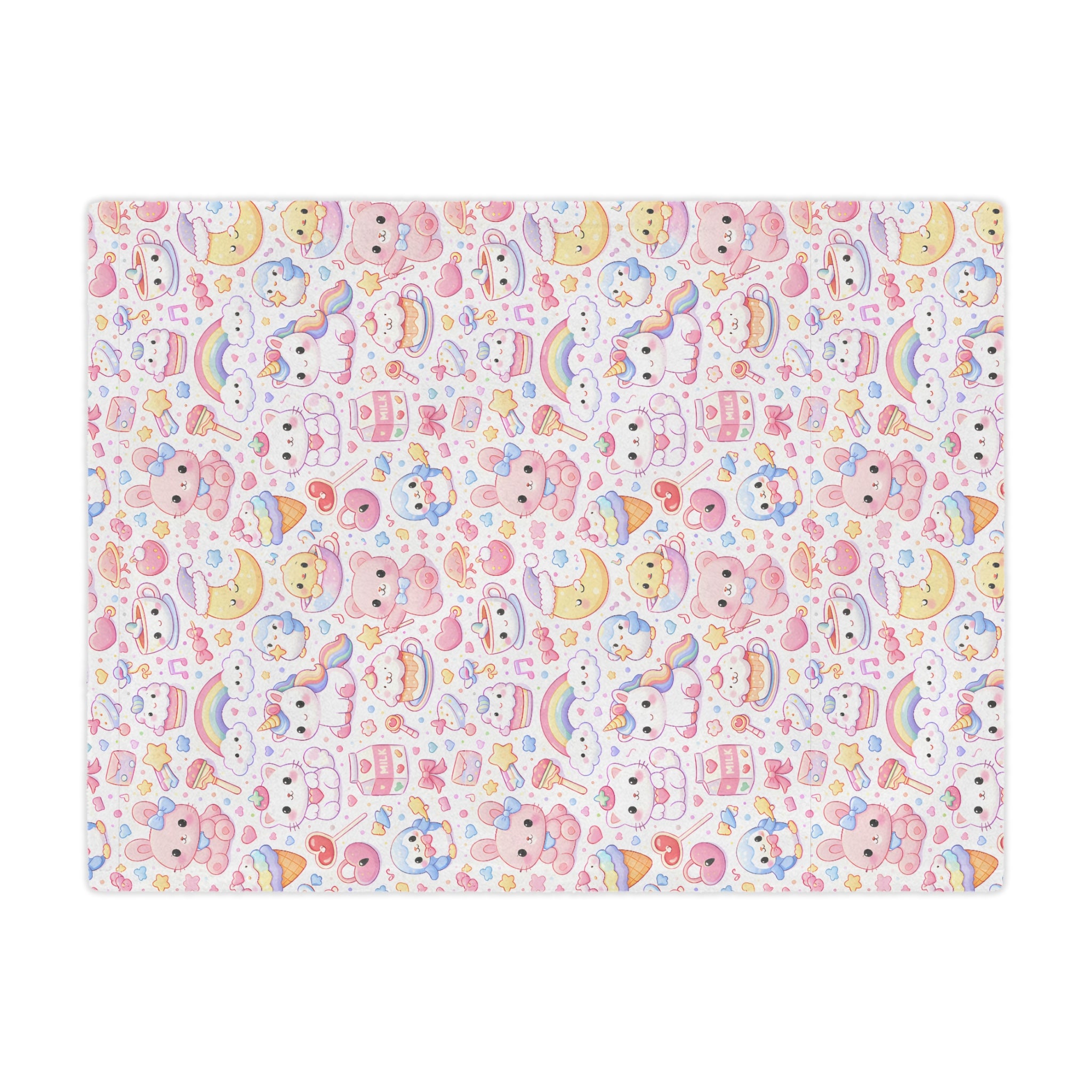 Cute Kawaii Pastel Minky Blanket | Cute Animal Pattern, Rainbows