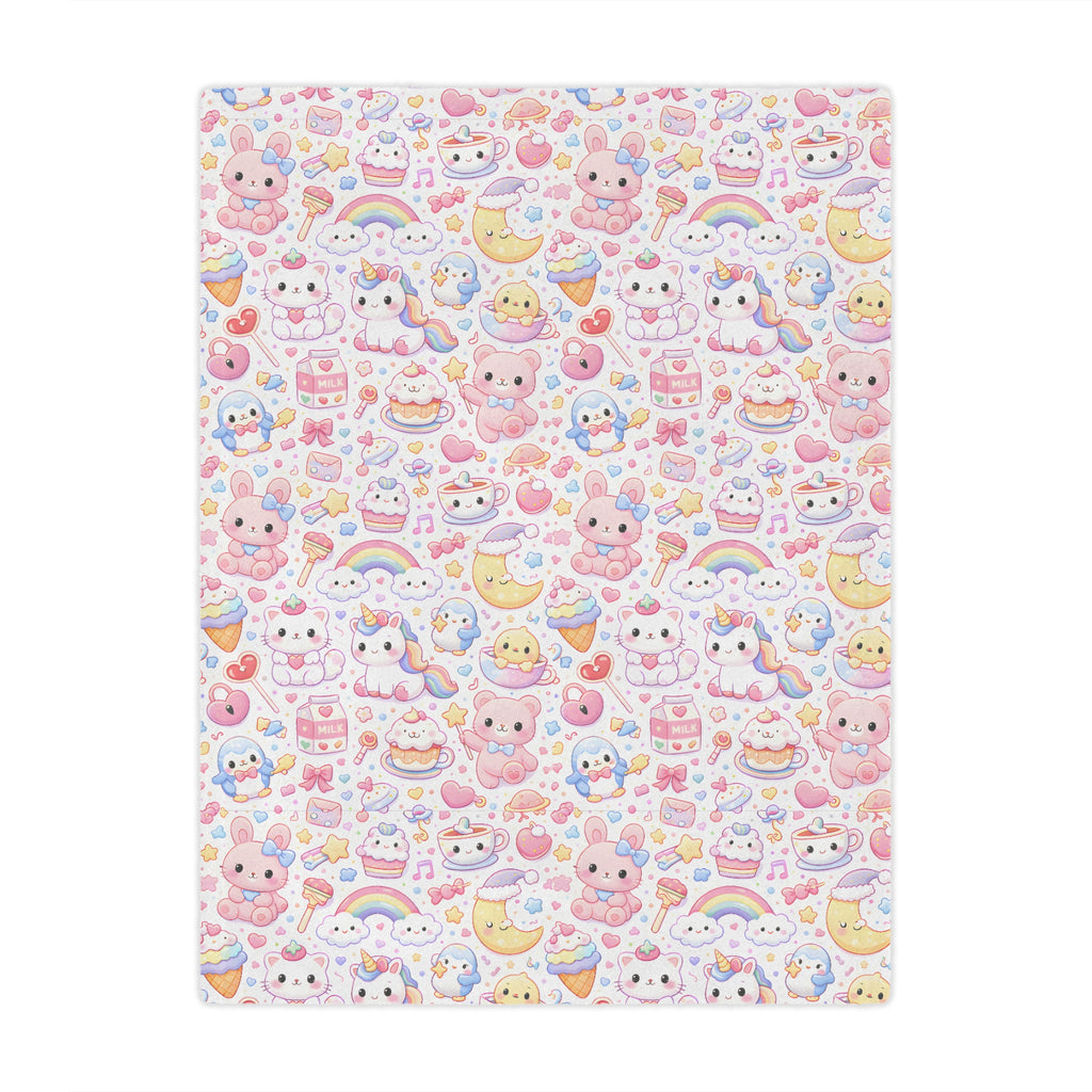 Cute Kawaii Pastel Minky Blanket | Cute Animal Pattern, Rainbows