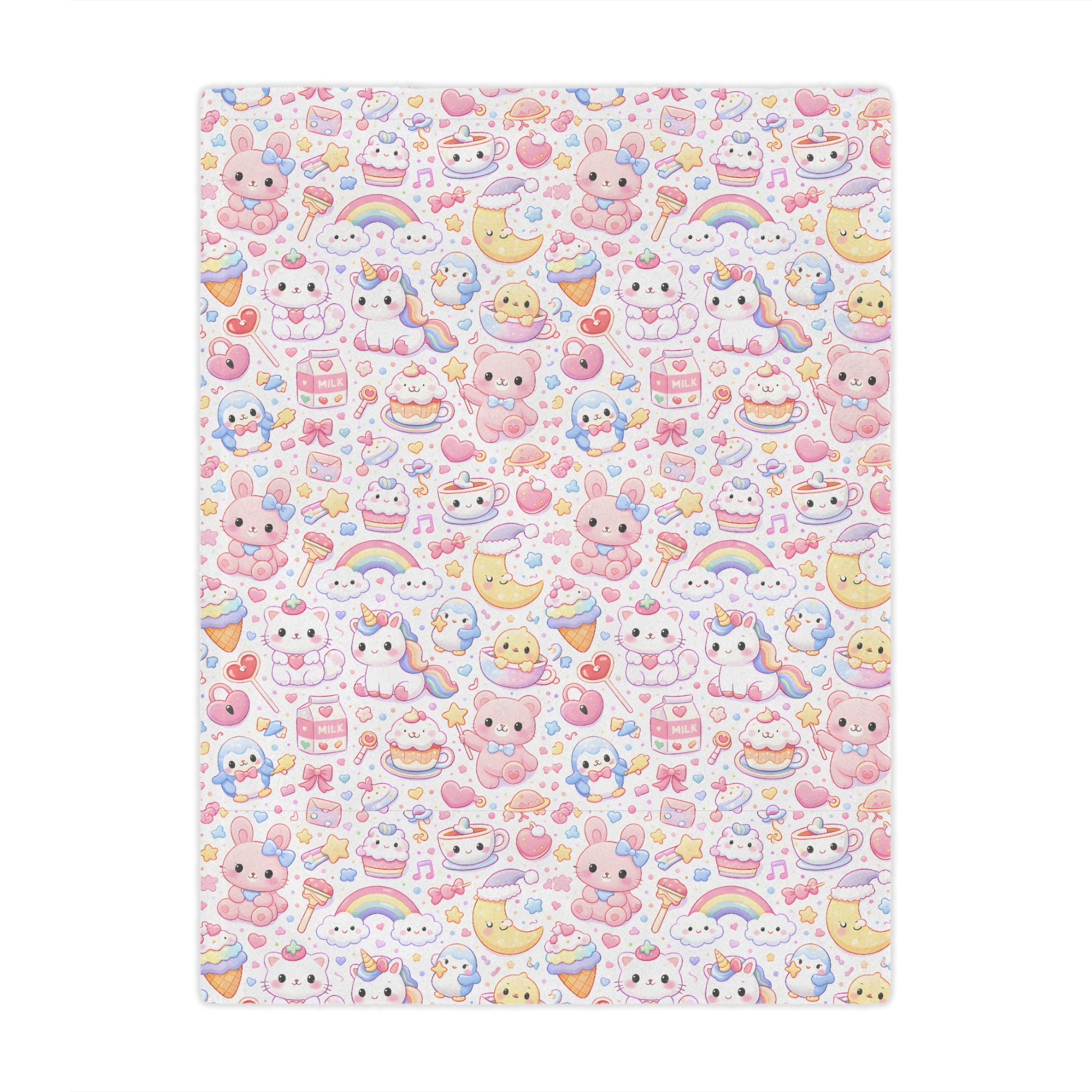 Cute Kawaii Pastel Minky Blanket | Cute Animal Pattern, Rainbows