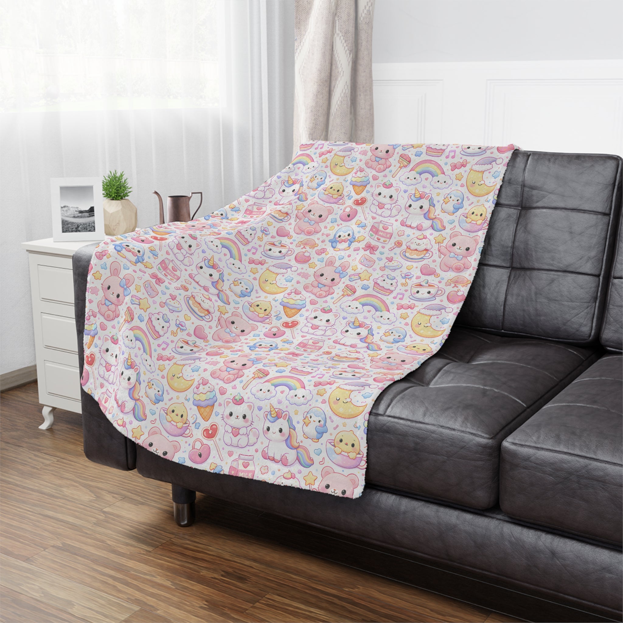 Cute Kawaii Pastel Minky Blanket | Cute Animal Pattern, Rainbows