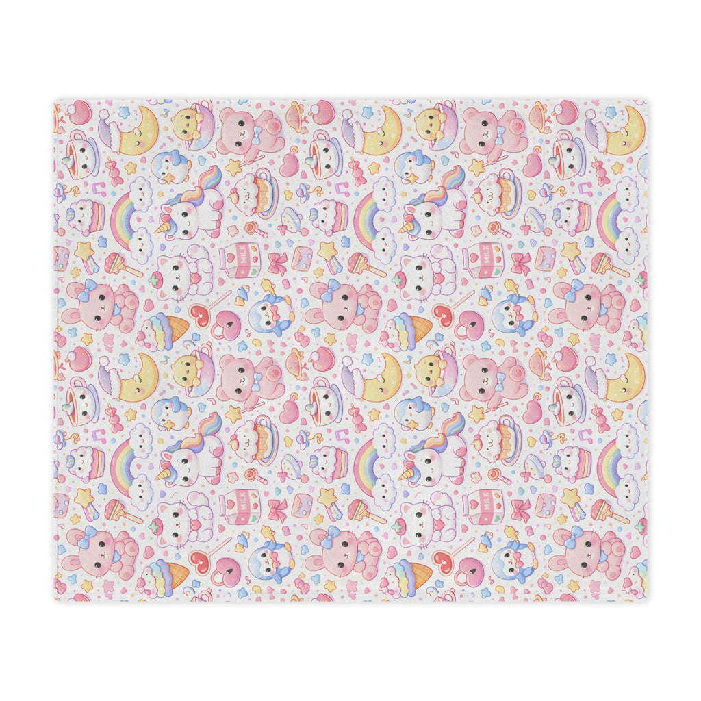 Cute Kawaii Pastel Minky Blanket | Cute Animal Pattern, Rainbows