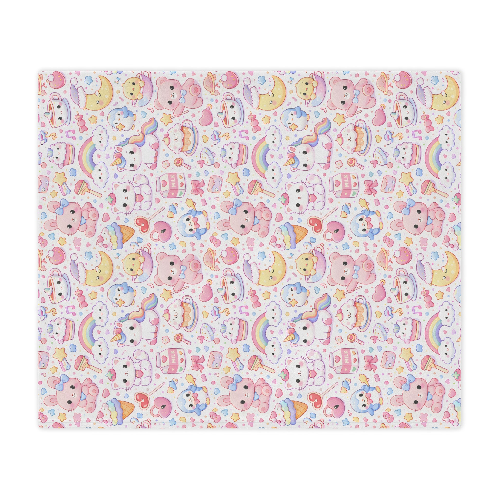 Cute Kawaii Pastel Minky Blanket | Cute Animal Pattern, Rainbows