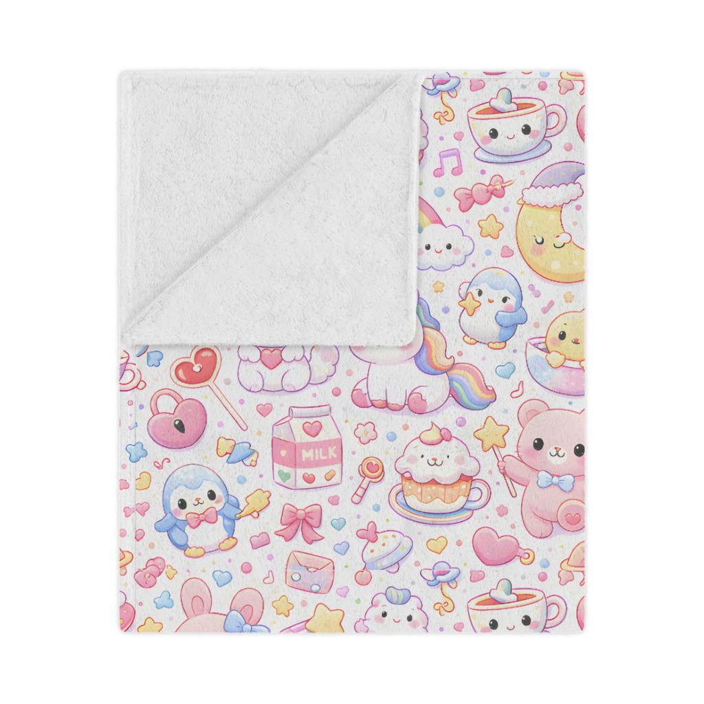 Cute Kawaii Pastel Minky Blanket | Cute Animal Pattern, Rainbows