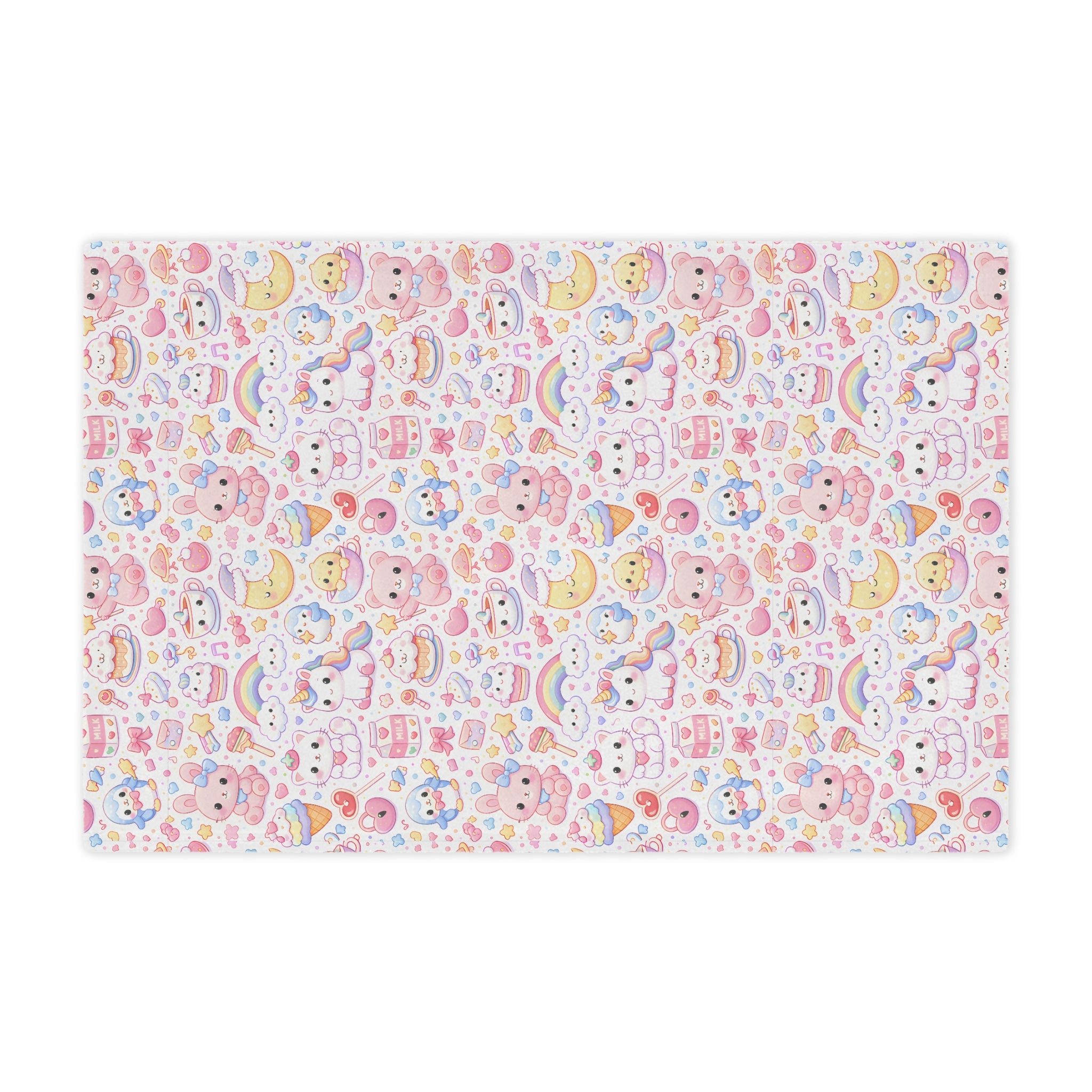Cute Kawaii Pastel Minky Blanket | Cute Animal Pattern, Rainbows
