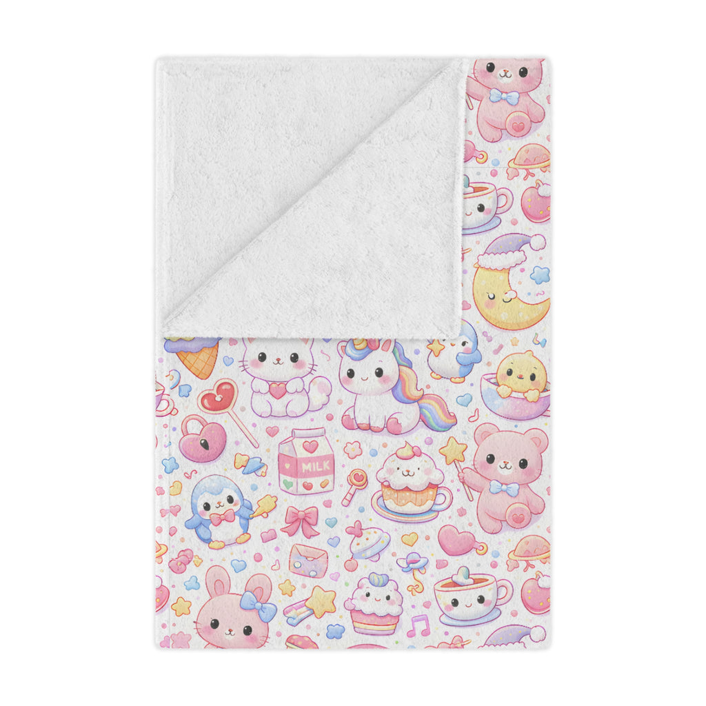 Cute Kawaii Pastel Minky Blanket | Cute Animal Pattern, Rainbows